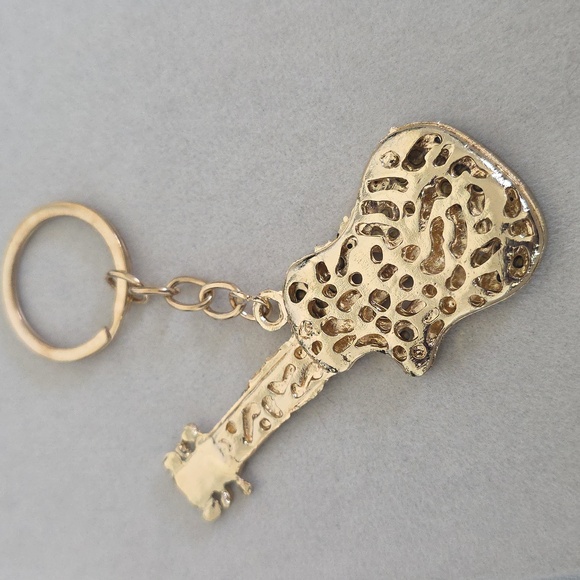 Gold with Clear And Pink Rhinestone Guitar Keychain - Picture 5 of 6